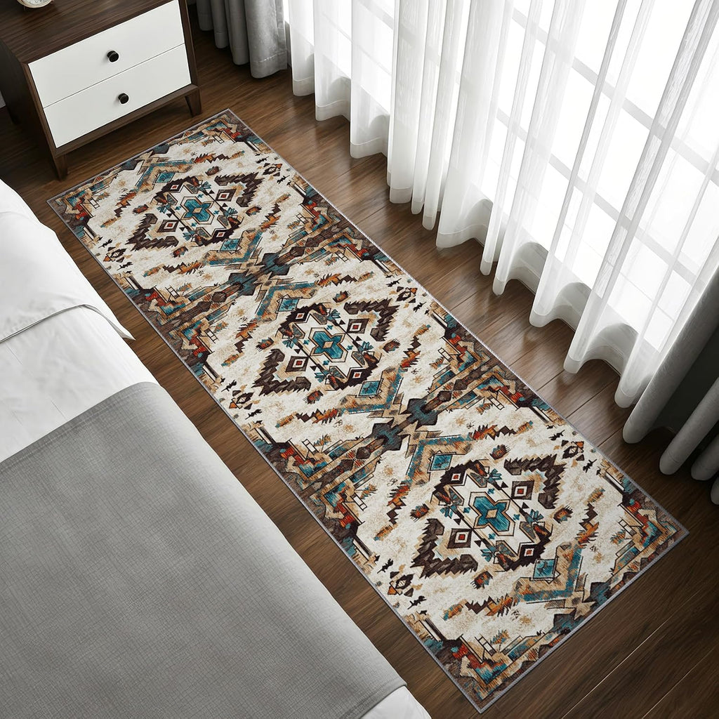Southwest Rug Runner 3x10 - Washable Non Slip Runner Rug for Hallway - Aztec Tribal Native American Kitchen Rugs - Indian Navajo Carpet Runners for Hallway, Laundry Room, Bedroom, Bathroom