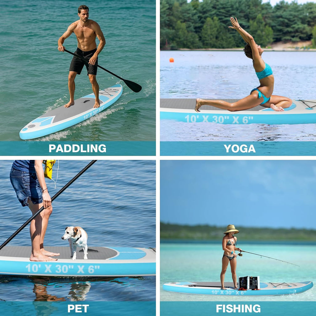 Inflatable Stand up Paddle Board, Extra Wide SUP, with Premium Paddleboard Accessories, Hand Pump, Backpack, Adult & Youth, for Yoga Fishing Paddling