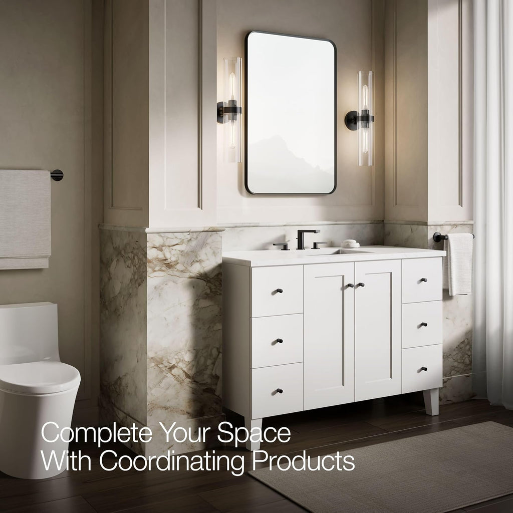 Kohler Essential 24 in. W x 36 in. H Rectangular Framed Wall Mount Bathroom Vanity Mirror in Matte Black
