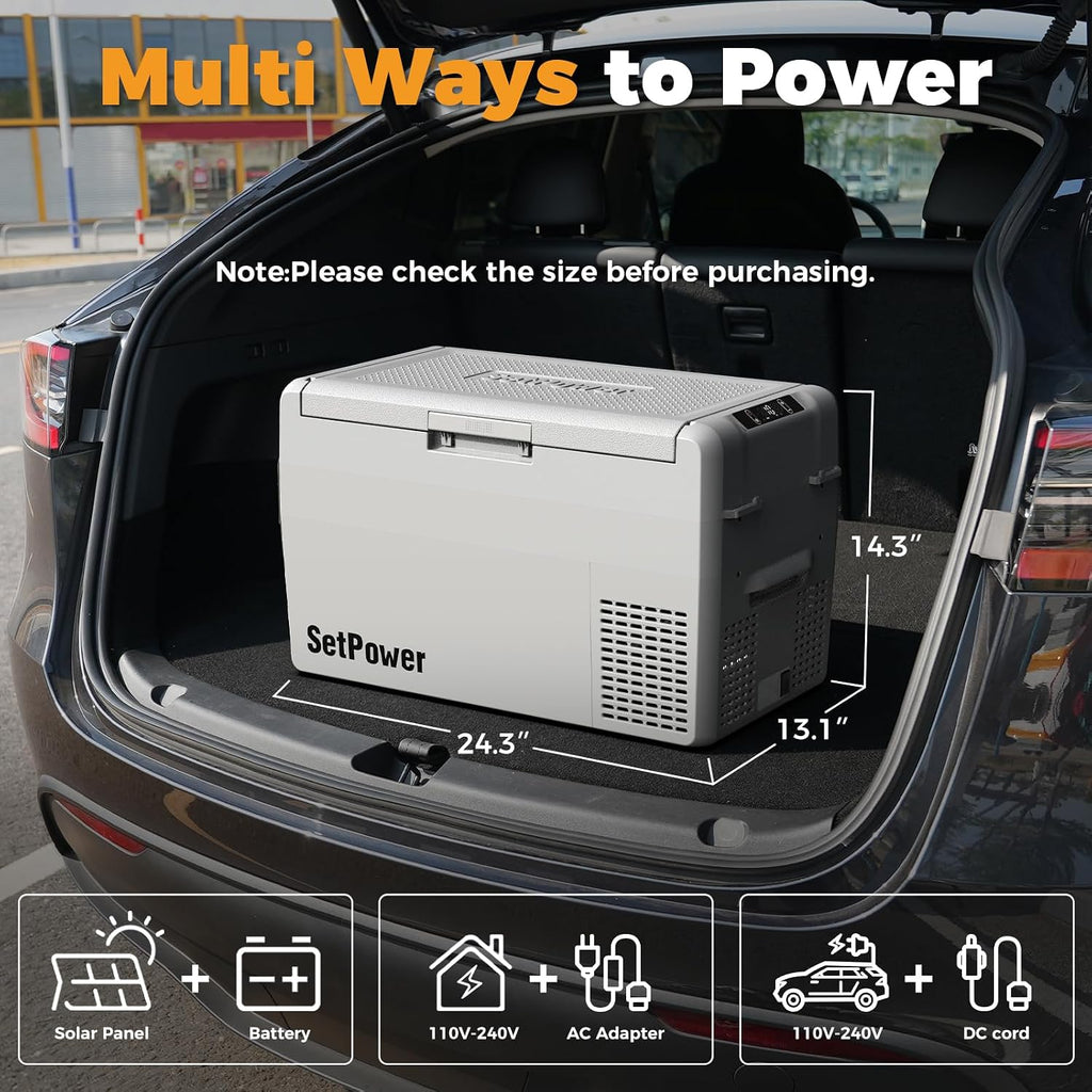 Setpower Car Refrigerator with Cover 50 Hours Backup Cooling 27 Quart 12 volt Fridge Portable Car Freezer 12V Coolers for Vehicles Electric Cooler for Car (RF25 Grey)