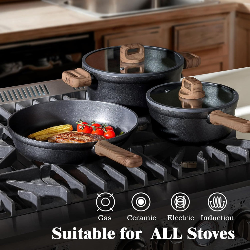 SENSARTE 20Pcs Nonstick Pots and Pans Set, Black Non Stick Cookware Set, Healthy Kitchen Cooking Set, Induction Compatible, Dishwasher Safe, PFOA/PFOS Free