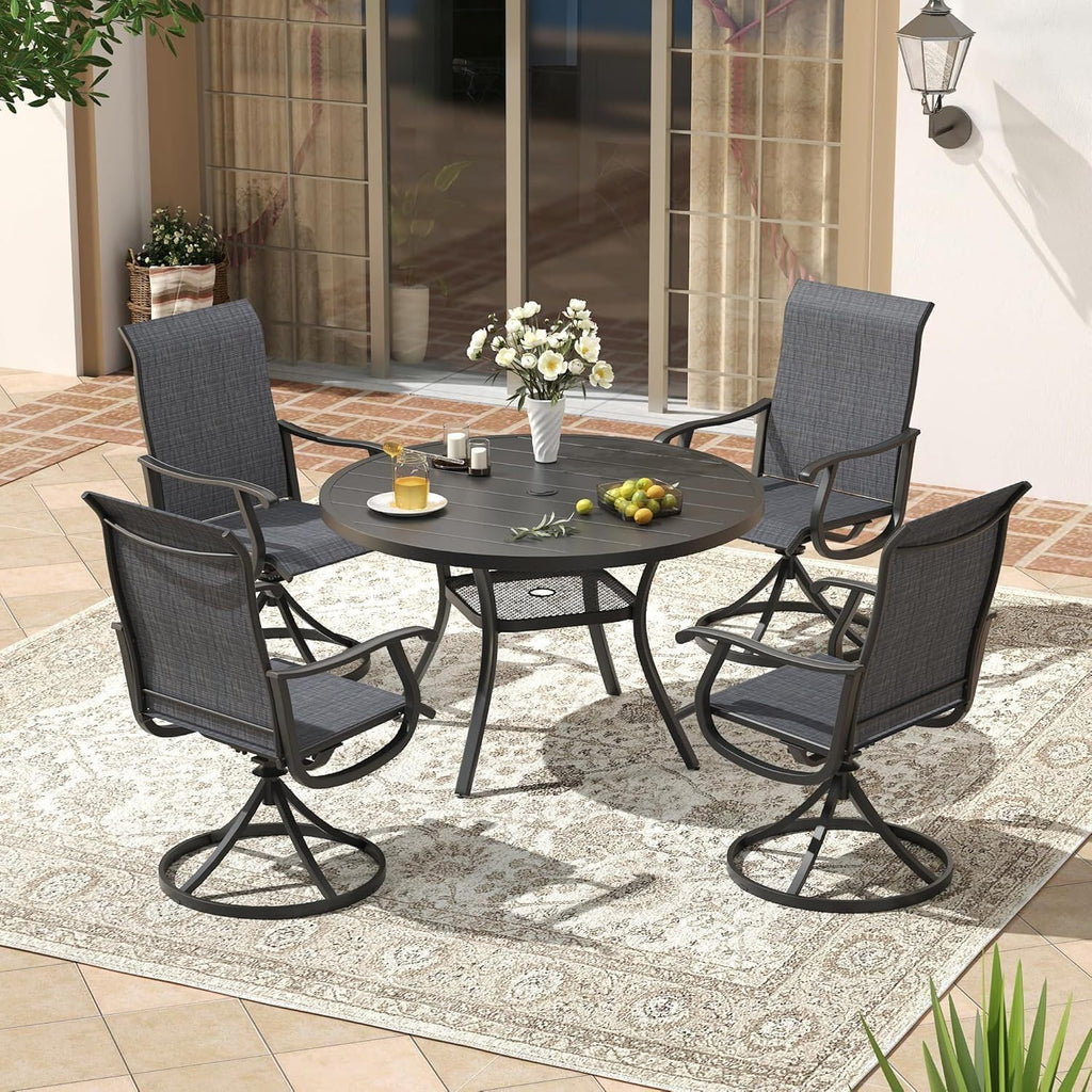 VICLLAX 40.6' Round Metal Outdoor Dining Table for 4, Patio Table with Umbrella Hole and Storage Shelf for Garden, Lawn, Deck, Black