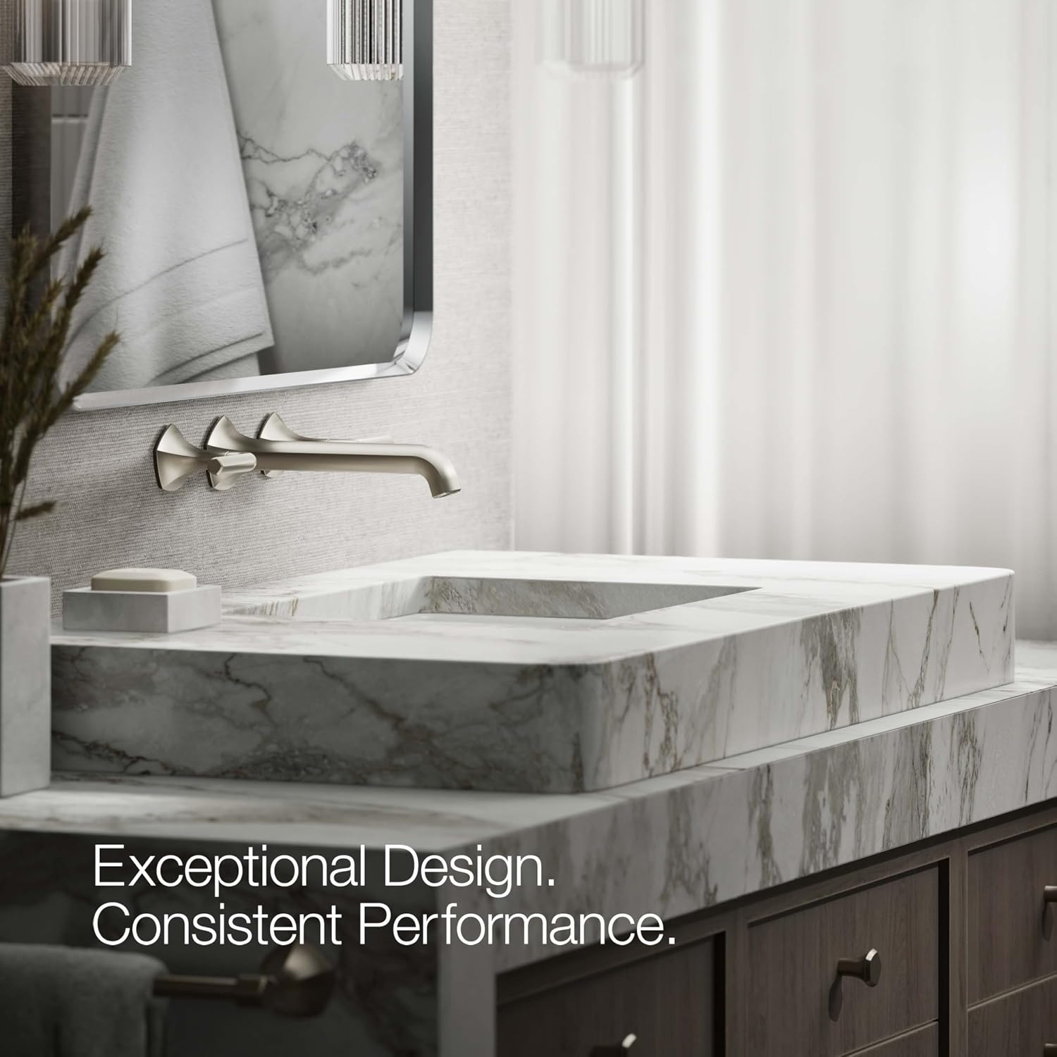 KOHLER T27013-4-BN Occasion Wall-Mount Bathroom Sink Faucet Lever Handle Trim in Vibrant Brushed Nickel