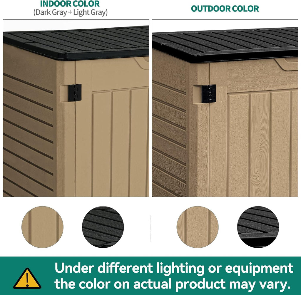 YITAHOME Outdoor Resilient Storage Shed, 35 Cu Ft Lockable Weatherproof Resin Unit, Fit for Garden Equipment, Simple Assembly (Brown)