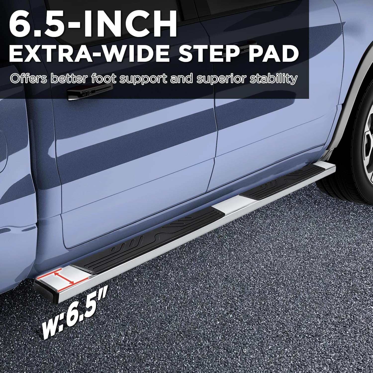 PZ 6.5' Running Boards Anti-Slip Side Steps Stainless Steel Compatible with 2019-2025 Chevy Silverado 1500 Crew Cab,500LBS No Drill Truck Running Boards Direct Fit Nerf Bar