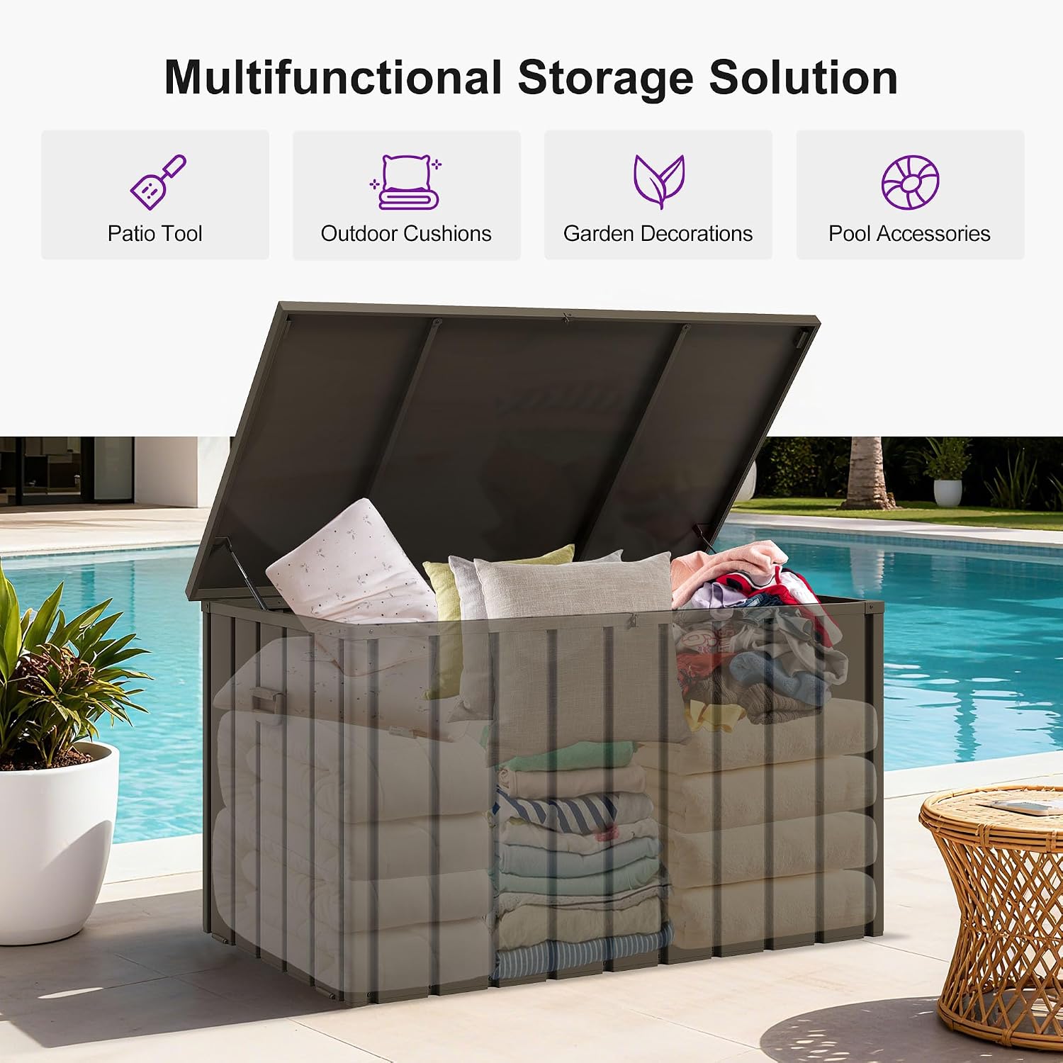 PURPLE LEAF Outdoor Deck Box 120 Gallon Waterproof Lockable Storage Box Container with Lid Deck Organization for Patio Cushions Side Table Pool Accessories Garden Tools, Brown