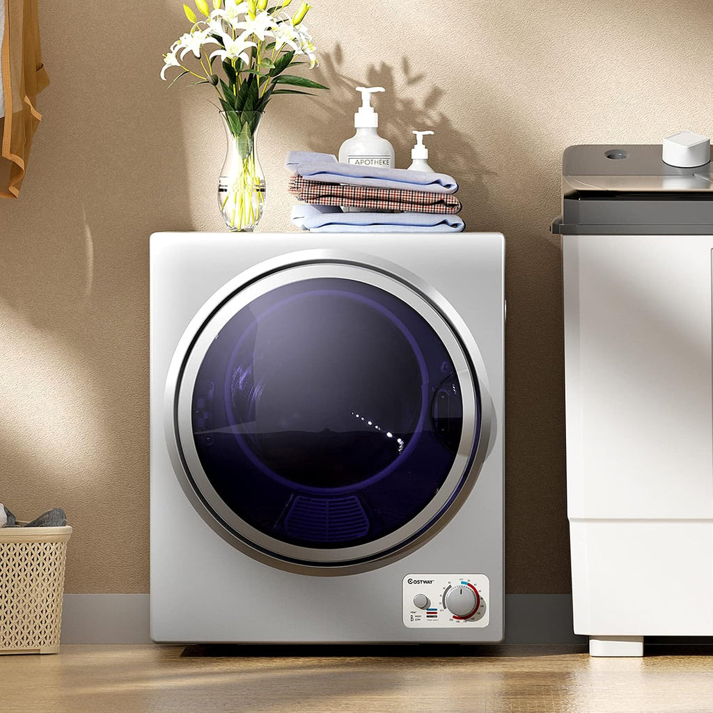 COSTWAY Compact Laundry Dryer, 110V Electric Portable Clothes Dryer with Stainless Steel Tub, Control Panel Downside Easy Control for 4 Automatic Drying Mode (Stainless Steel-Silver)