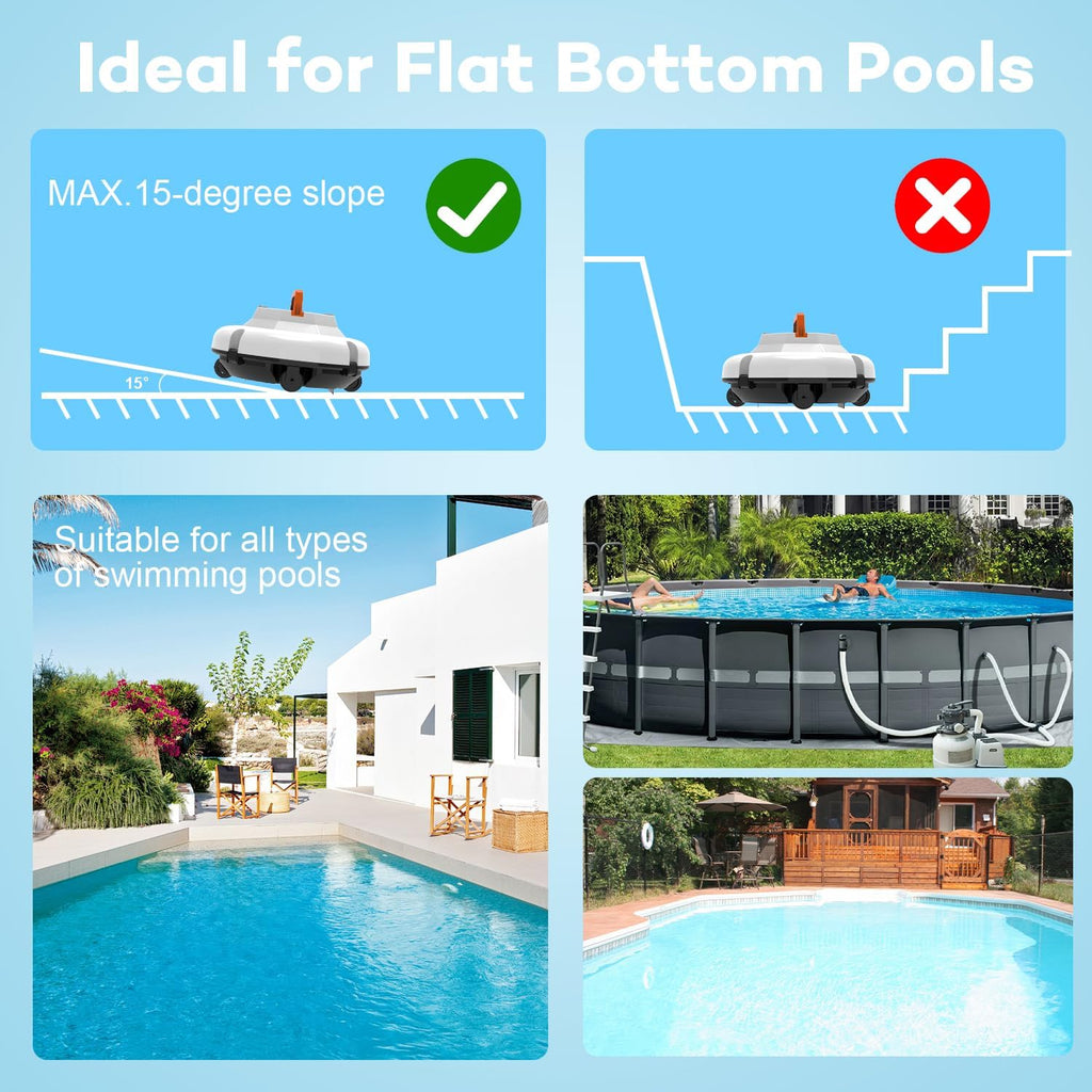 Robot Pool Vacuum for Above Ground Pool, Cordless Robotic Pool Cleaner Dual Motors, 130 Mins Runtime, Auto-Dock, Automatic Pool Vacuum Cleaner (White Orange)
