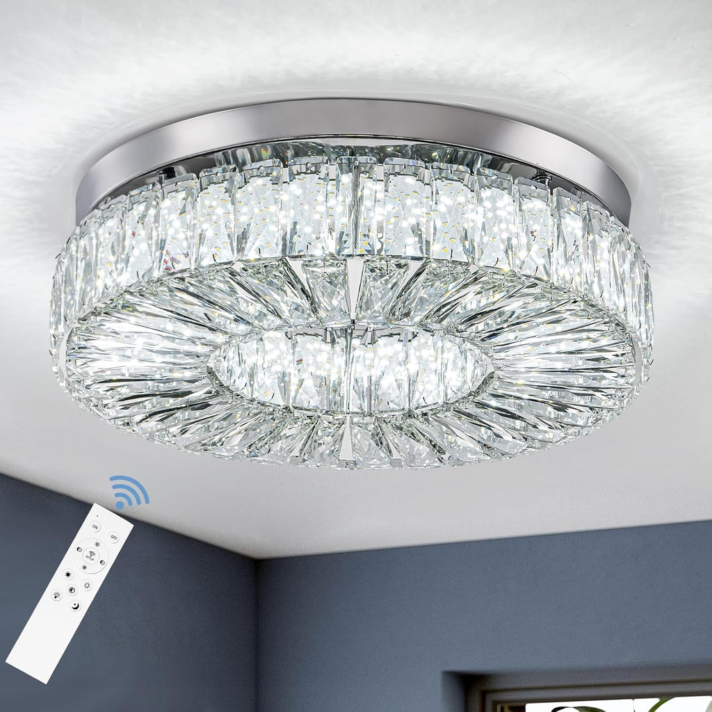 16.5 Inch Dimmable Chandelier with Remote Control LED Crystal Chandelier Modern Flush Mount Ceiling Light Fixtures for Living Room Bedroom Dining Room Entrance (dimmable-16.5')