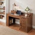 55' Farmhouse Computer Desk with Power Outlets, Removable Monitor Stand with Drawers, Convertible Keyboard Tray & Storage Cabinet, Home Office Writing Desk with Pegboard Organizer