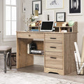 Catrimown Computer Desk with 4 Drawers and Hutch, Wood Executive Desks with File Drawer and Shelves, Small Desk Study Table for Bedroom, Student Teen Writing Laptop Table, Grey