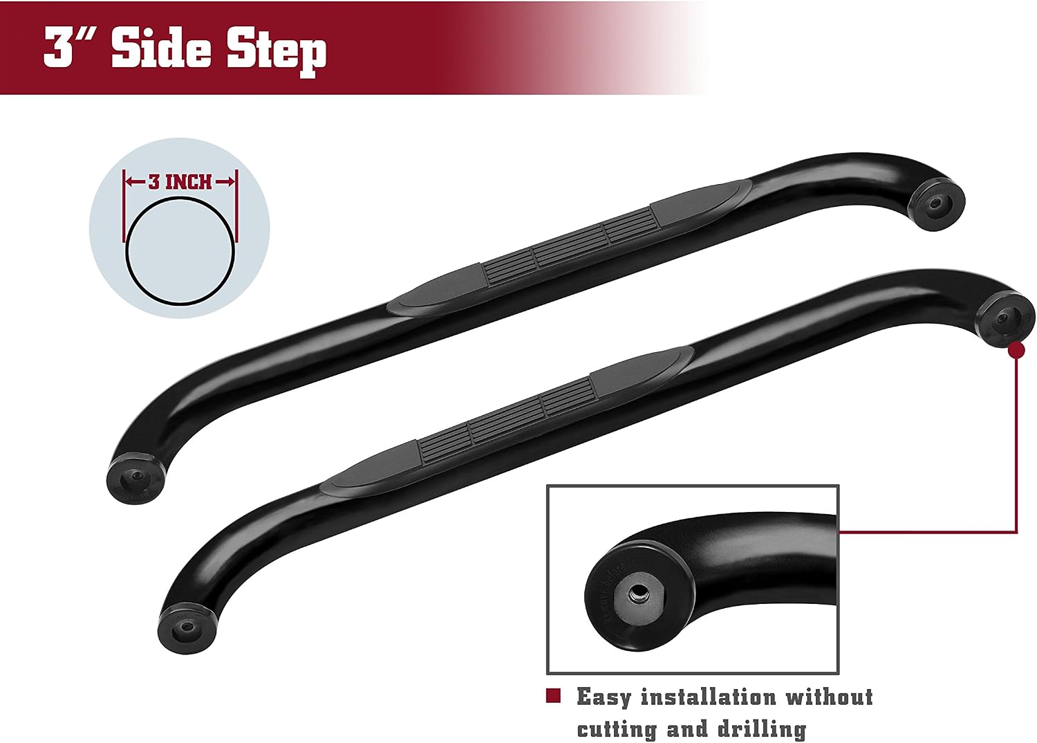 TAC Side Step Fit 2015-2026 Ford F150 Regular Cab | 2017-2026 Ford F250/F350/F450/F550 Super Duty Regular Cab 3' Black Nerf Bars Running Boards Off Road 2pcs