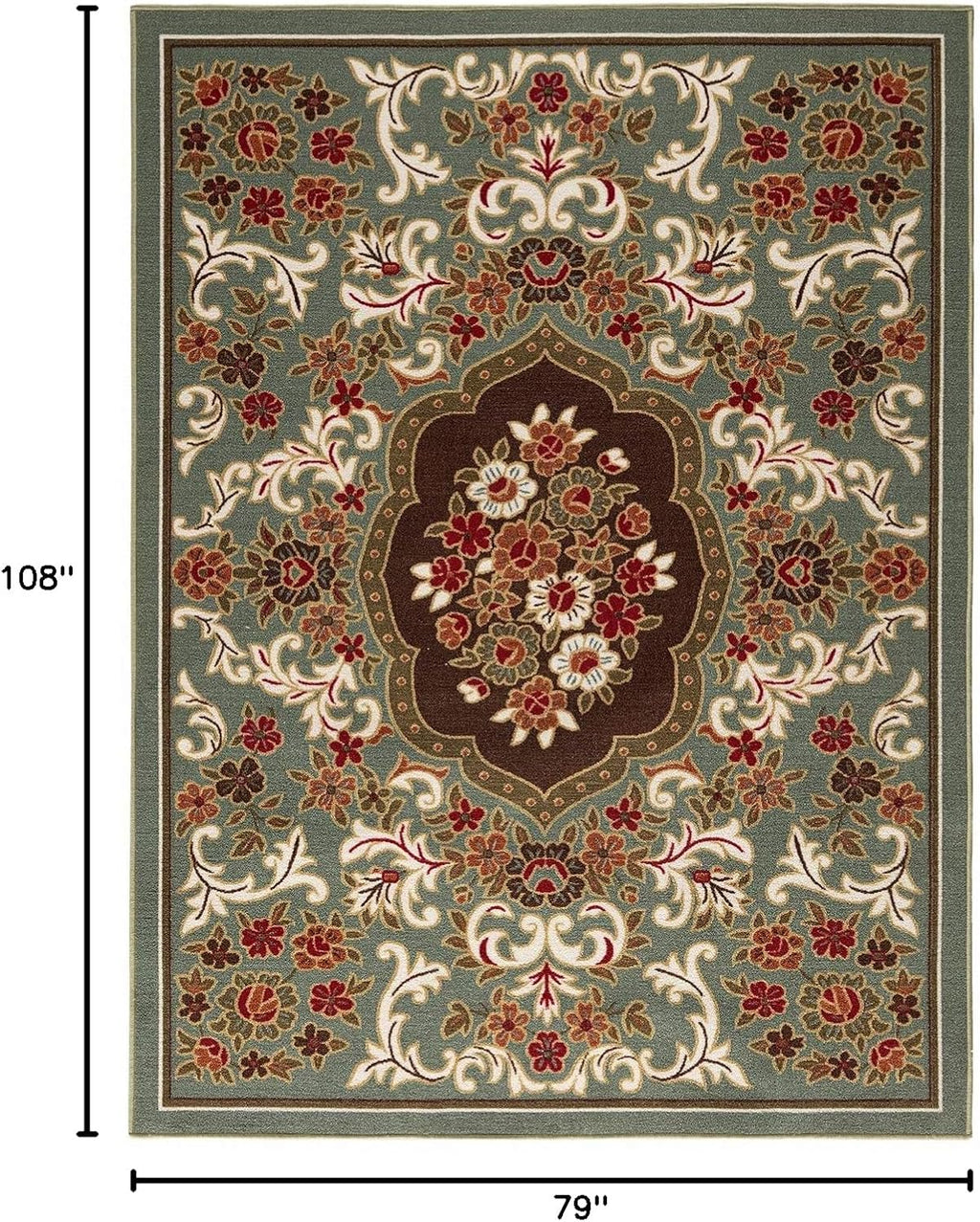 Antep Rugs Alfombras Non-Skid (Non-Slip) 6x9 Rubber Backing Modern Floral Low Profile Pile Indoor Area Rugs (Green, 6'7' x 9')