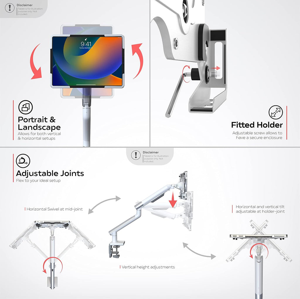 CTA Digital Tablet Arm Clamp Mount for Desks with Anti-Theft Security for iPad 10.2 Series - iPad Air 3 - & iPad Pro 10.5 - White (PAD-SSMAE)