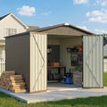 Greesum 8x8FT Outdoor Storage Shed, Utility Tool Shed with Sloping Roof, Metal Storaged Garden Shed with Door & Lock for Patio Storage, Brown