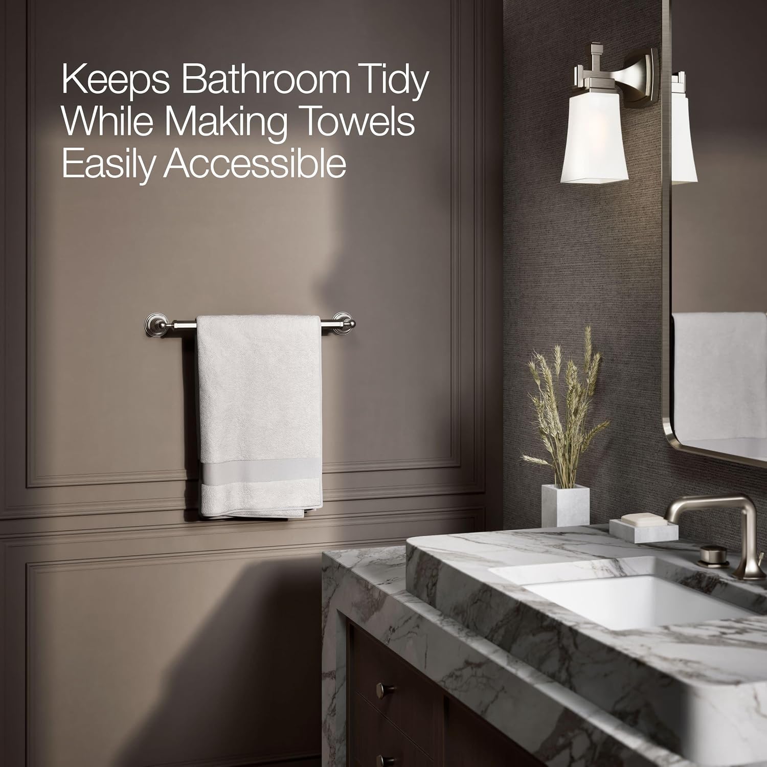 KOHLER K-13108-BN Pinstripe 18-Inch Bathroom Towel Bar, Vibrant Brushed Nickel