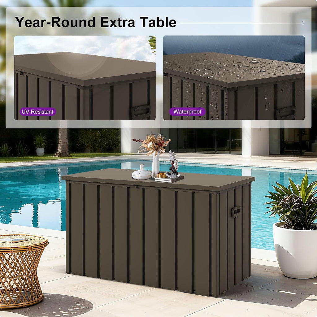PURPLE LEAF Outdoor Deck Box 120 Gallon Waterproof Lockable Storage Box Container with Lid Deck Organization for Patio Cushions Side Table Pool Accessories Garden Tools, Brown