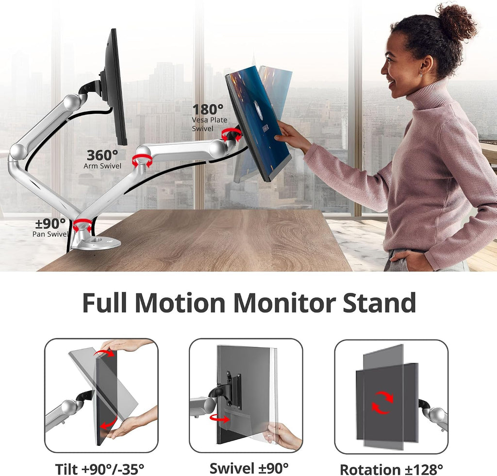SIIG MTPRO Dual Monitor Desk Mount, Gas Spring Monitor Arm up to 32 inch Display, Max 19.8 lbs per arm, VESA 75 &100mm, Silver, TAA Compliant
