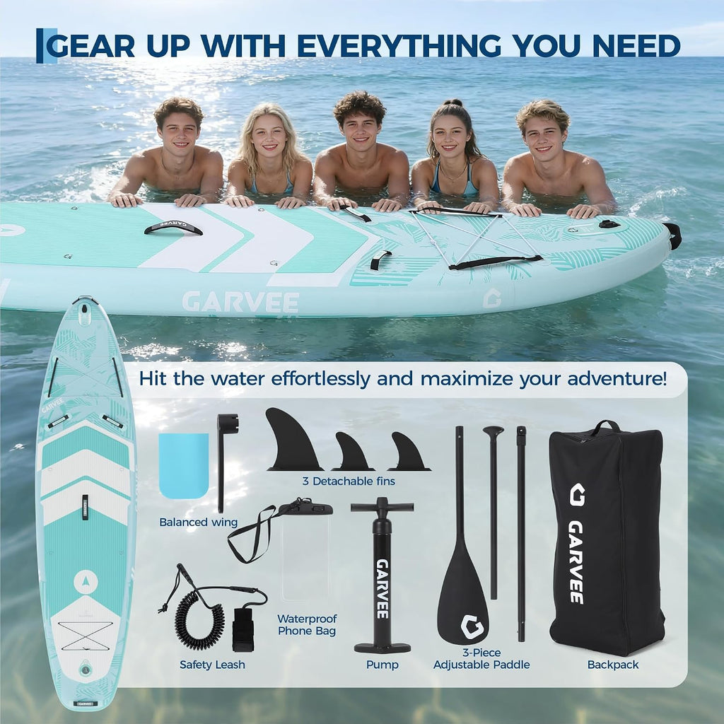GarveeLife Inflatable Paddle Board,10.6/11FT Inflatable Stand Up Paddle Board with Premium SUP Paddleboard Accessories, Wide Stable Design, Non-Slip Comfort Deck for All Skill Level