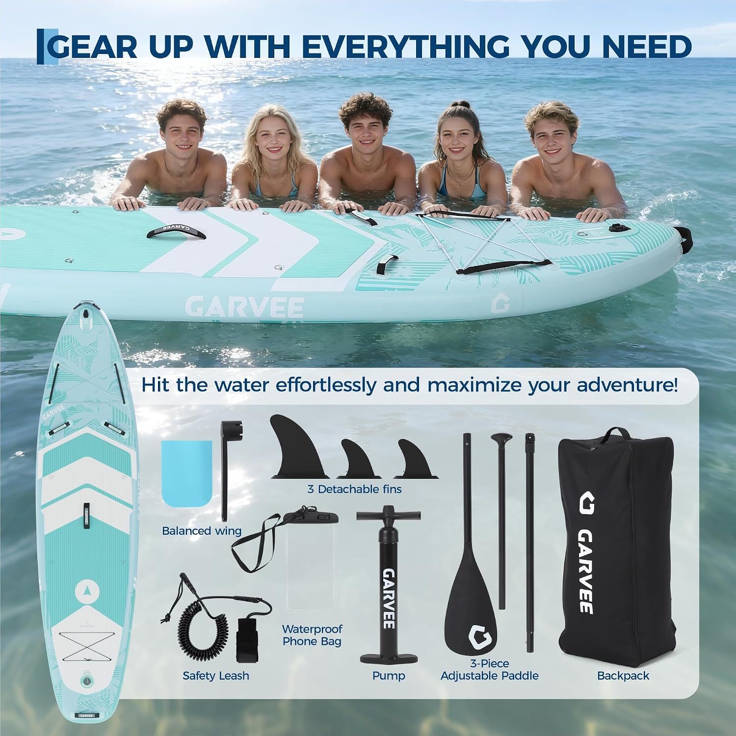 GarveeLife Inflatable Paddle Board,10.6/11FT Inflatable Stand Up Paddle Board with Premium SUP Paddleboard Accessories, Wide Stable Design, Non-Slip Comfort Deck for All Skill Level
