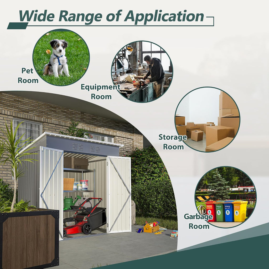 6X4 FT Outdoor Storage Shed, Waterproof Metal Garden Sheds with Lockable Door, Steel Tool Storage Buildings Shed & Outdoor Storage House for Garden, Backyard, Patio, Lawn, Trash Cans(Grey)