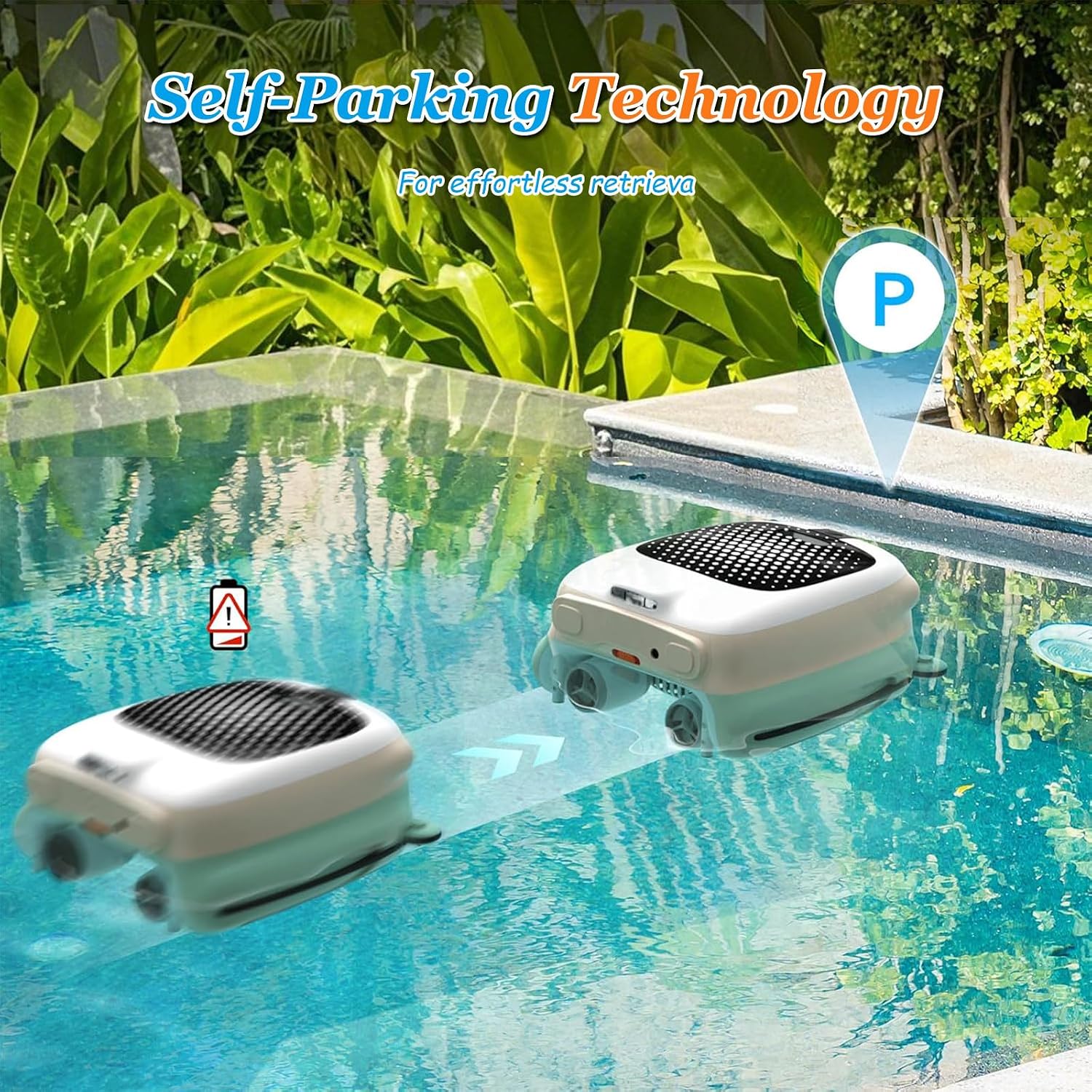 Robot Pool Skimmer Cleaner Skimmer - 24/7 Cleaning, 7800mAh Ultra-Long Runtime, Cordless Robotic Automatic Pool Skimmer Cleaner with Auto Obstacle Avoidance