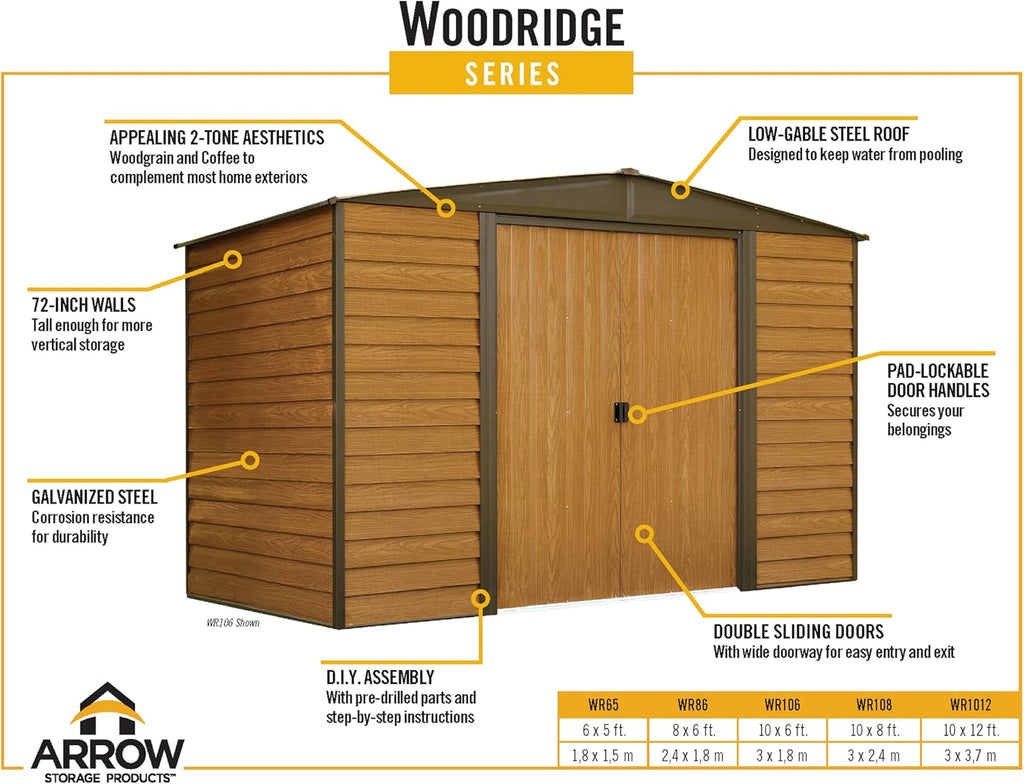 Arrow WR108 Woodridge EG, Steel Storage Shed, 10' by 8', Neutral