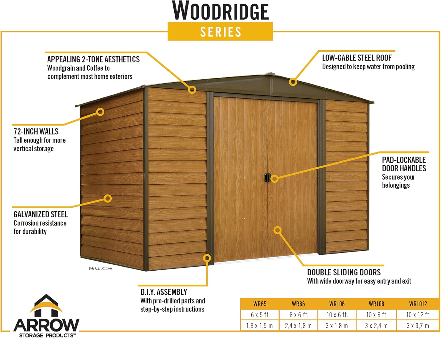 Arrow WR108 Woodridge EG, Steel Storage Shed, 10' by 8', Neutral