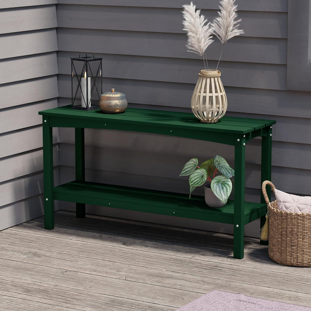 Costaelm Outdoor Plant Stand, 2-Tier Small Outdoor Table, Outdoor Side Tables for Patio or Indoor, Patio Table for Pool, Porch, Weather Resistant Easy Maintenance, Dark Green