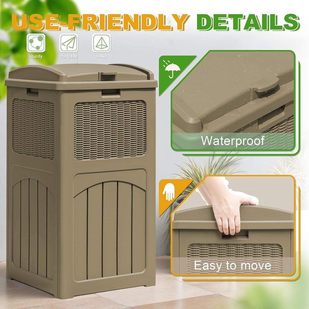 Greesum 2 Pack 33 Package Delivery Box for Outside, Patio Waterproof Resin Garbage Bin with Lid for Hideaway, Deck, Patio, Light Coffee