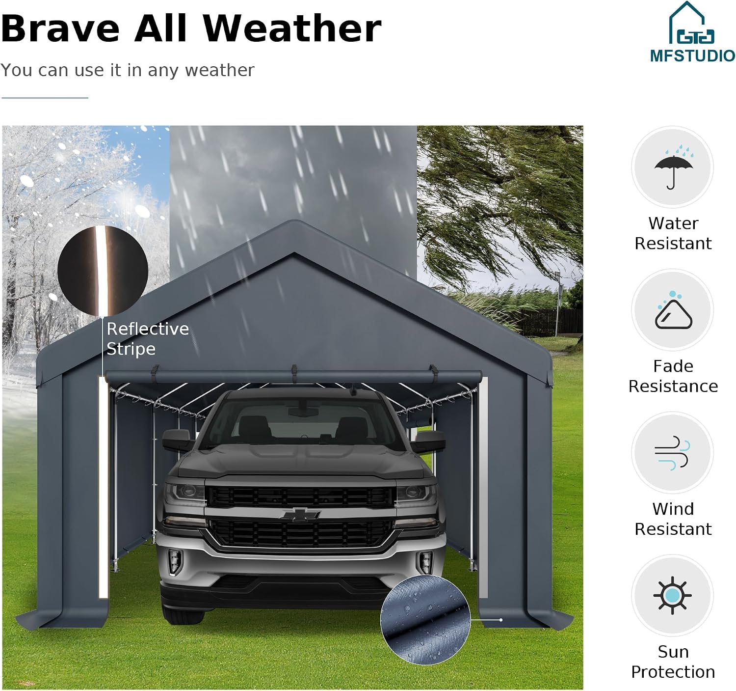 MFSTUDIO Portable Carport Garage,13x24 Car Tent Garage Heavy Duty Shed Carports Storage Tents with Rolled up Zipper Doors, Extra Large Car Canopy Tent with Roll-up Sidewalls for Boat,Truck,Tools