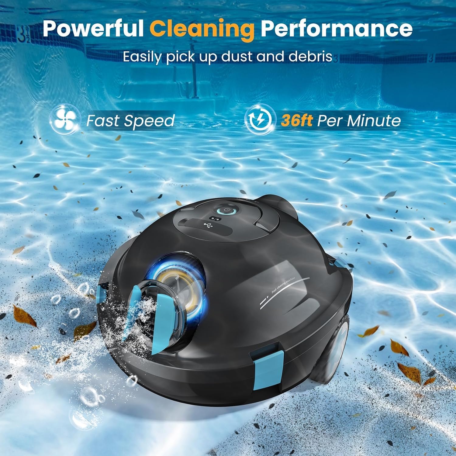 Robotic Pool Cleaner, Extended 90-Min Battery Life 5200mAh Battery, Smart Navigation, Pool Robot Can Thorough Cleaning, Moves at 36 FT/MIN Suitable for Indoor and Outdoor Pools