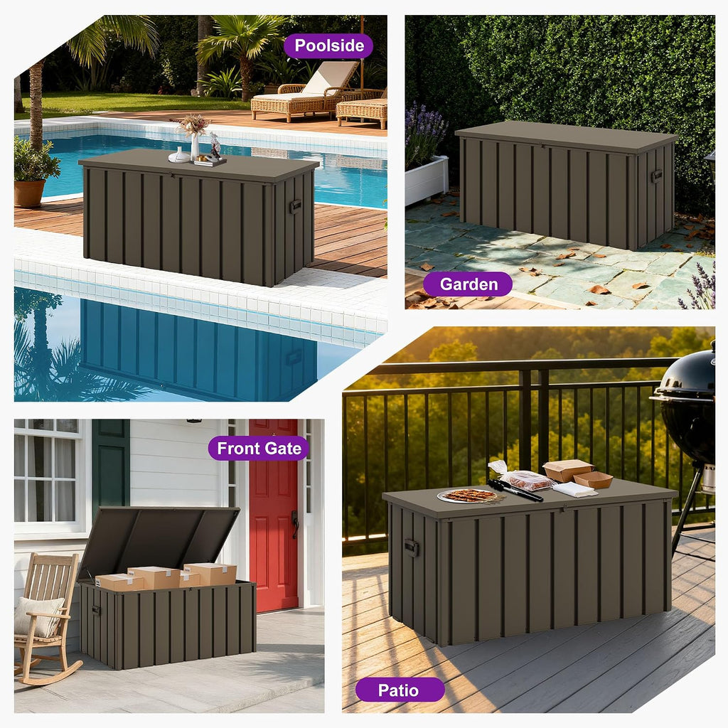 PURPLE LEAF Outdoor Deck Box 100 Gallon Waterproof Lockable Storage Box Container with Lid Deck Organization for Patio Cushions Side Table Pool Accessories Garden Tools, Brown