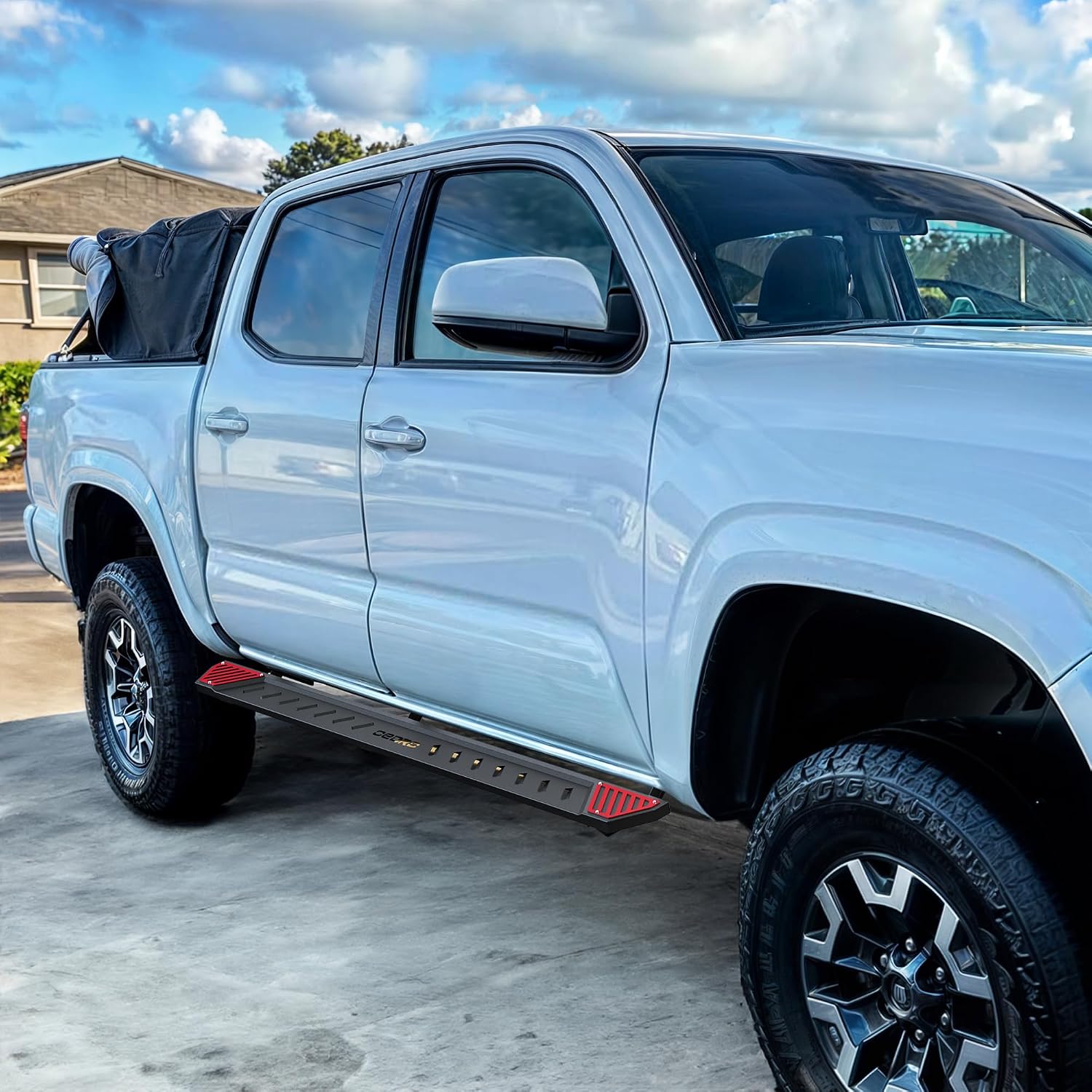 OEDRO 6.5' Running Boards Compatible with 2005-2023 Toyota Tacoma Double Cab, Steel Side Steps Nerf Bars Rails, Black and Red