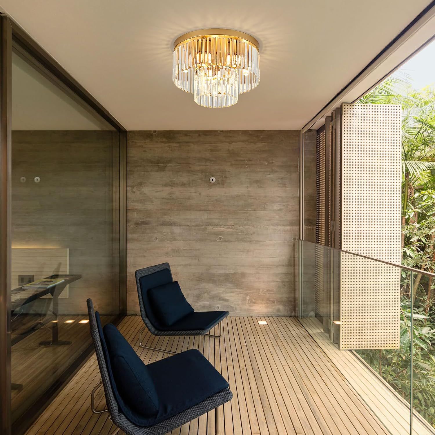 17' Gold Crystal Ceiling Light 9-Light Modern Crystal Light Fixture 2-Tier Luxury K9 Crystal Ceiling Light,for Dining Room Kitchen Island Living Room Bedroom