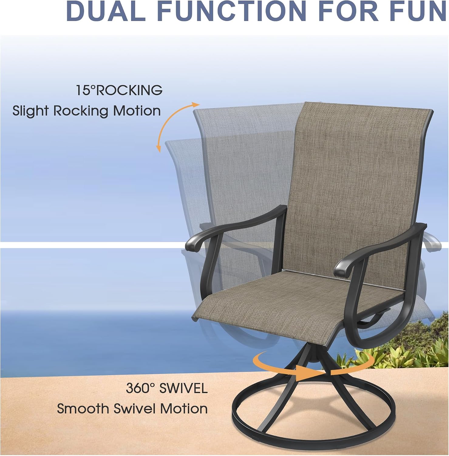 VICLLAX 3 Pieces Small Outdoor Furniture, 2 Patio Swivel Chairs and Small Round Outdoor Table for 2, Mixed Brown Chairs & Black