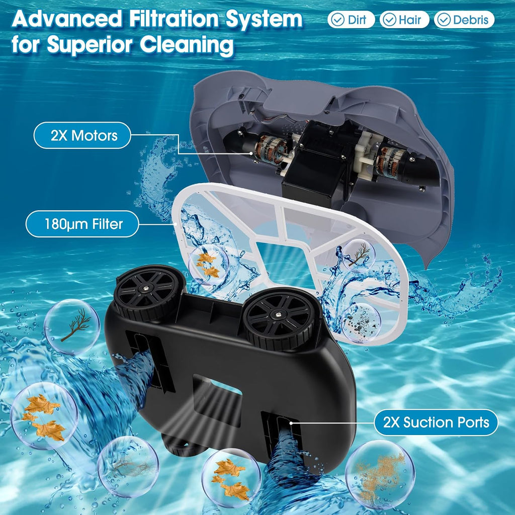 Wireless Swimming Pool Cleaning Robot, with A Battery Life of 130 Minutes and A Maximum Coverage Area of 1,076 Square Feet, is Suitable for Underground Swimming Pools