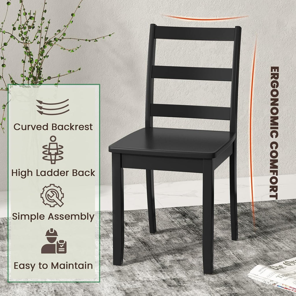 NAFORT Wood Dining Chairs Set of 2 Black, Armless Kitchen Chairs with Solid Rubber Wood Legs, Non-Slip Foot Pads, Max Load 400 Lbs, Farmhouse Seat High Ladder Back Dining Room Chairs