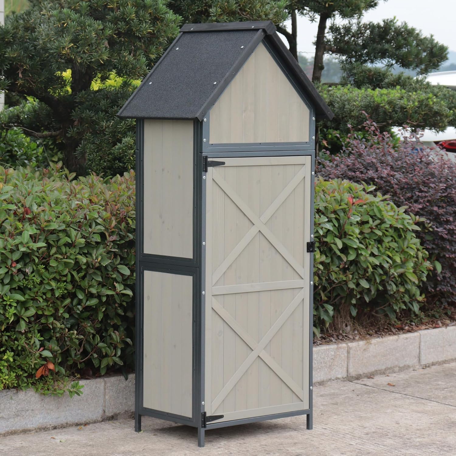 Outdoor Storage Sheds,Wooden Garden Shed with Metal Frame Structure and Adjustable Shelves,Large Capacity Storage Tool Cabinet Box for Backyard Garden Patio Lawn