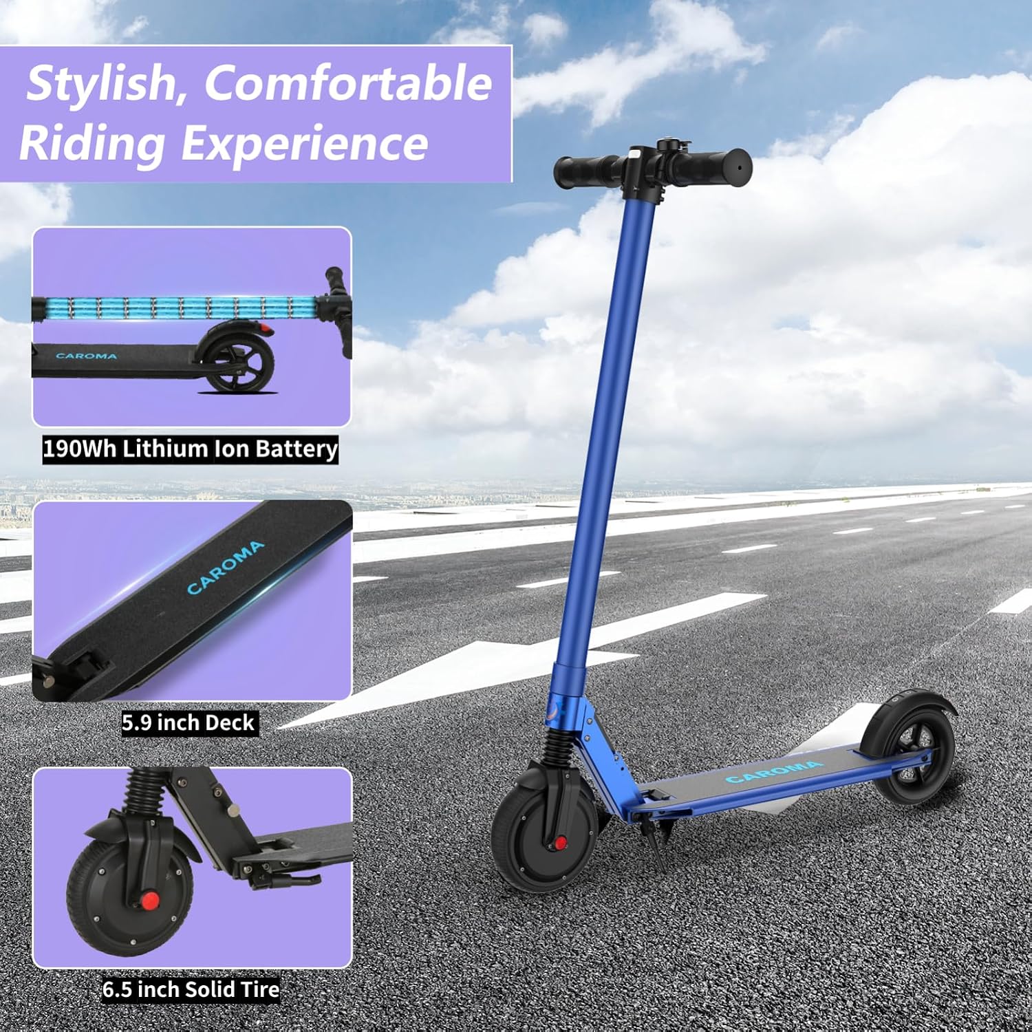 Caroma Electric Scooter Adults Peak 450W, 16-21 Miles Range E Scooter, Safe Speed Control Scooter with Smart LED Display Max 16 MPH, Lightweight Foldable E-Scooter,Electric Scooter for Kids,Gift Idea