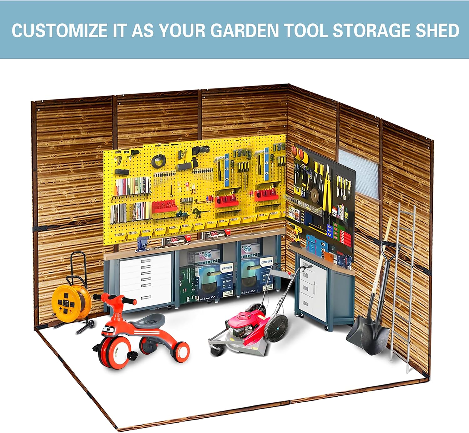 Endark 8x8FT Waterproof & Rust-Resistant Outdoor Storage Shed with Window, Lockable Sliding Doors & Metal Sloped Roof - Ideal for Garden, Backyard, and Patio
