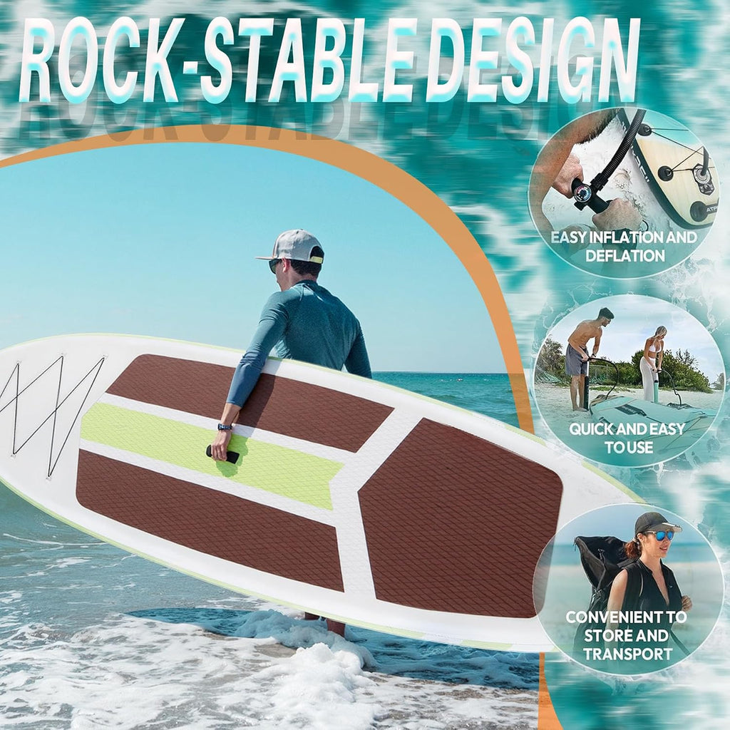 10'6x33'' Extra Wide Inflatable Paddle Board, 400lb Capacity Stand Up Paddle Board for Adults, Stable Inflatable Sup Yoga Board, All Skill Levels, 2Pcs Paddle & Carry Bag, 1 Repair Kit