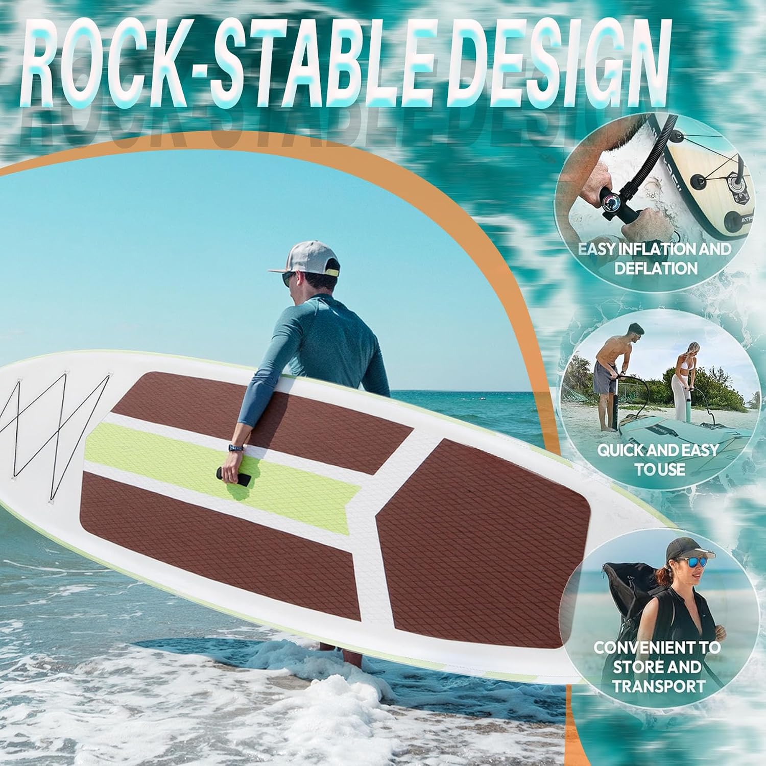 10'6x33'' Extra Wide Inflatable Paddle Board, 400lb Capacity Stand Up Paddle Board for Adults, Stable Inflatable Sup Yoga Board, All Skill Levels, 2Pcs Paddle & Carry Bag, 1 Repair Kit