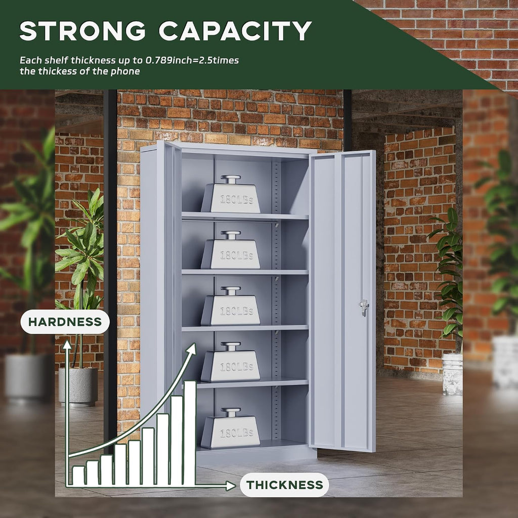 Greenvelly Metal Storage Cabinet with Locking Doors, 72' Dark Grey Lockable Storage with Adjustable Shelves, Steel Tool Cabinet for Home Office, Garage (36' x 18')