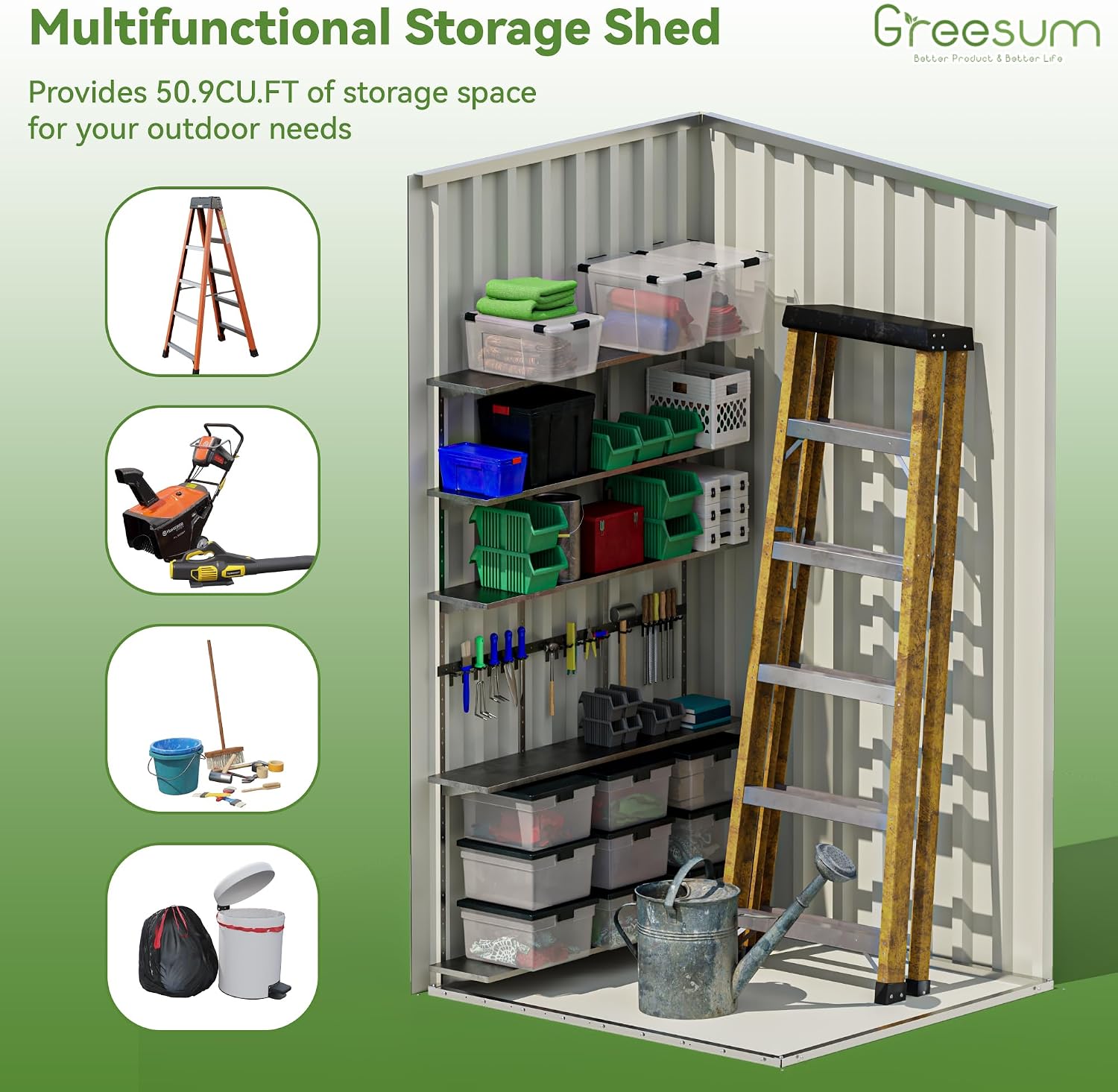 Greesum 3x3FT Outdoor Storage Shed, Lockable Metal Shed for Backyard, Pool, Patio and Garden Storage, Black