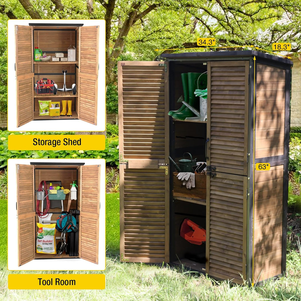 Aivituvin Storage Shed Wood with Floor, Strong Metal Frame, Adjustable Shelves, Waterproof Storage Cabinet Indoor Outdoor Garden