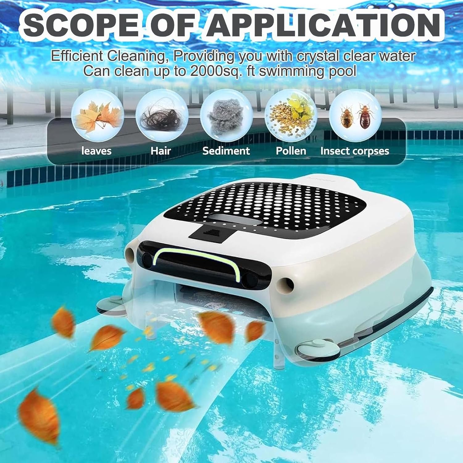 Cordless Robot Pool Cleaner 7800mah -24/7 Operation,Large 10l Debris Basket, Auto/Remote Dual Mode,Automatic Pool Vacuum for Above Ground Pools, Pool Robot Up to 2000 Sq.Ft