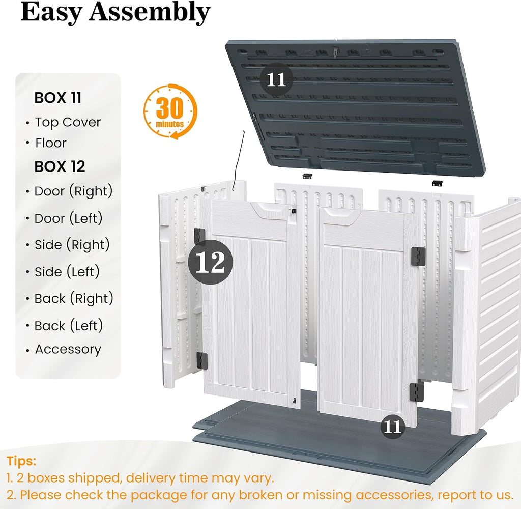 Amopatio Premium Resin 35 Cu Ft Outdoor Storage Shed, Horizontal Resin Trash Can Storage, Weather Resistance Outdoor Cabinet W/Lock Shed for Garbage Cans, Garden Tools, Lawn Mowers,Patio,White