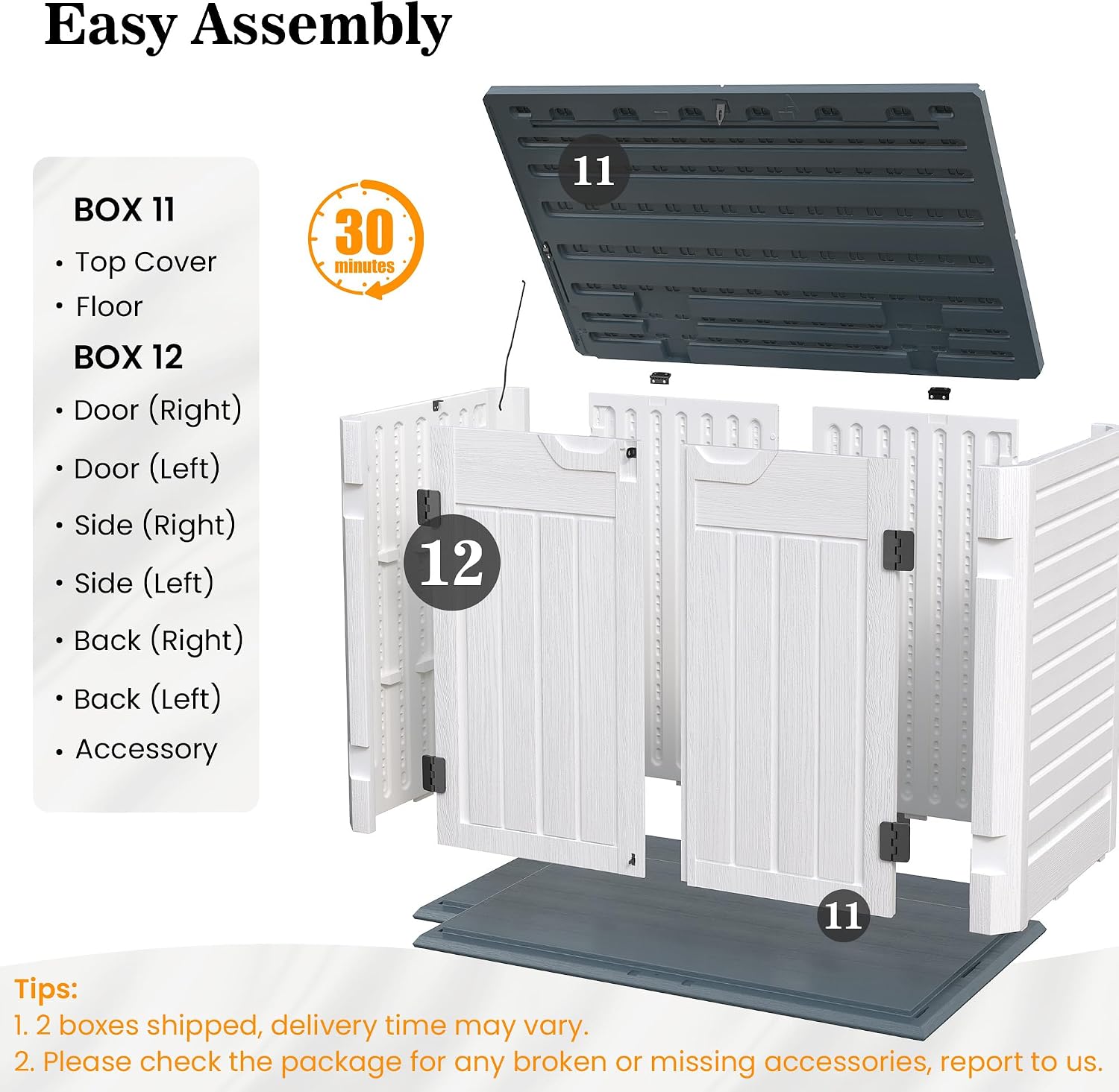 Amopatio Premium Resin 35 Cu Ft Outdoor Storage Shed, Horizontal Resin Trash Can Storage, Weather Resistance Outdoor Cabinet W/Lock Shed for Garbage Cans, Garden Tools, Lawn Mowers,Patio,White