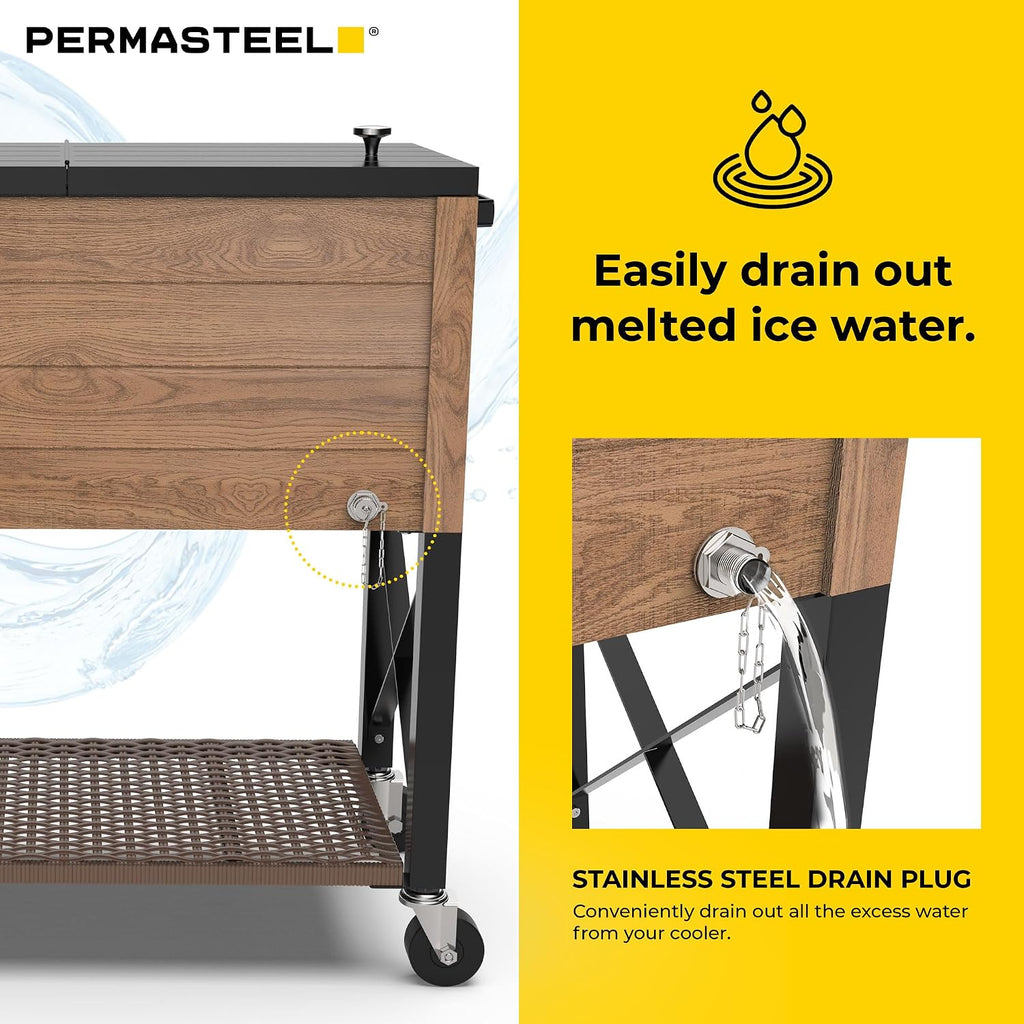 Permasteel 80 Quart Party Cooler, Rolling Ice Chest with Wheels and Handles for Indoor Outdoor Patio